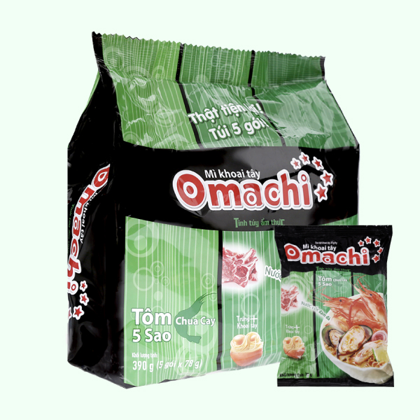 Lốc 5 gói Omachi 5 sao vị tôm 78g