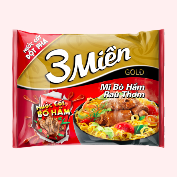Mì 3 Miền Gold bò hầm rau gói 75g