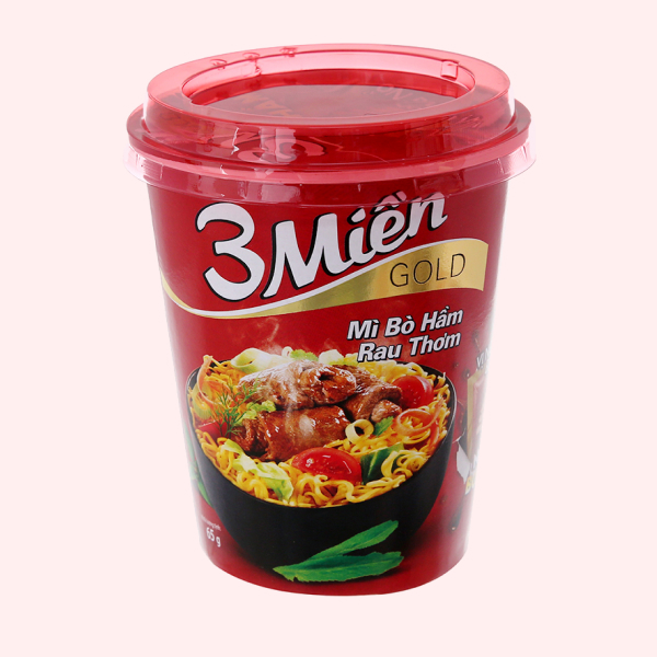 Mì 3 Miền Gold bò hầm rau ly 65g