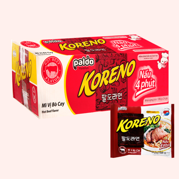 Thùng 24 gói mì Koreno bò cay 100g