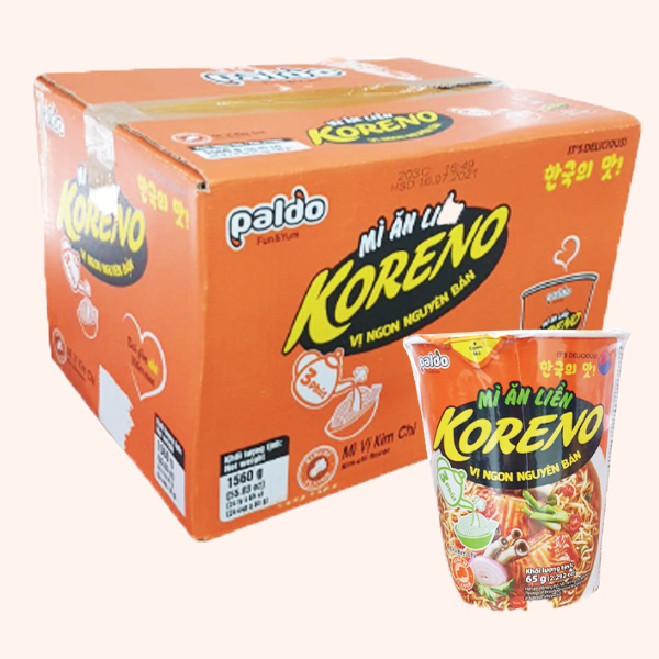 Thùng 24 ly mì Koreno kim chi 65g