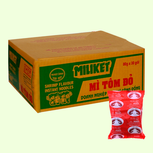 30 gói mì Miliket tôm sa tế 80g