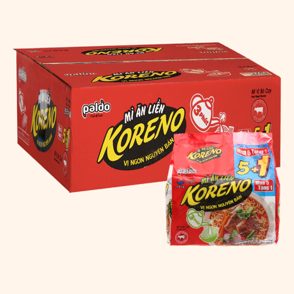 Thùng 6 lốc mì Koreno bò cay 450g